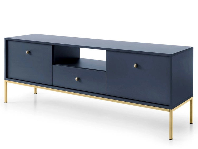 TV-Lowboard mit Schubladen und Türen mit Golden Metallbeinen Amor Marineblau