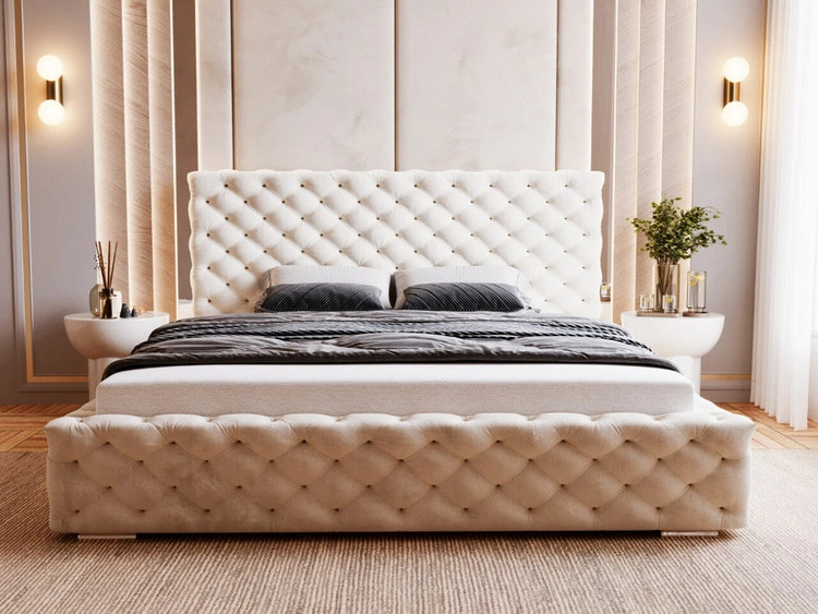 Polsterbett mit Bettkasten und Lattenrost 200x200 Astra Beige