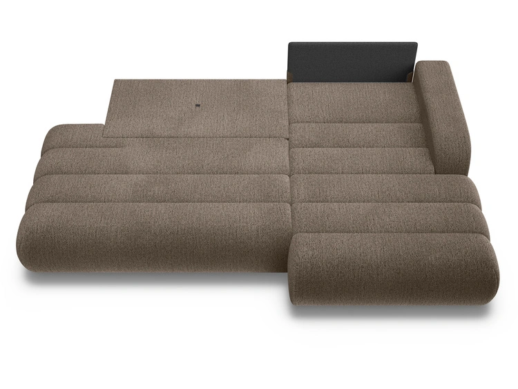Ecksofa L-Form mit Schlaffunktion und Bettkasten Lisso Rechts Braun