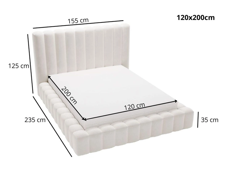 Polsterbett mit Bettkasten und Lattenrost 120x200 Rotto Creme