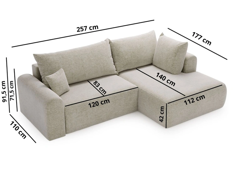 Ecksofa L-Form mit Schlaffunktion und Bettkasten Savana Bis Hellbeige