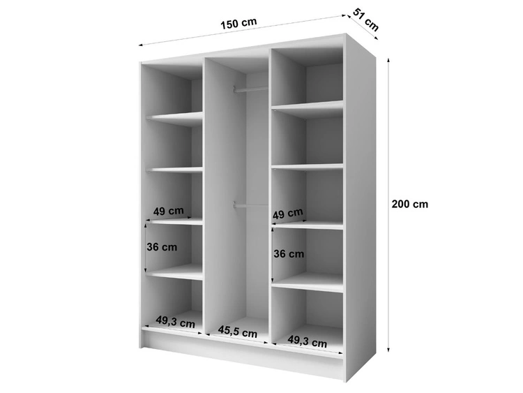 Kleiderschrank 150 cm Perugia Weiß mit goldenen Griffen