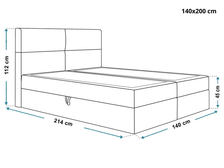Boxspringbett mit Bettkasten 140x200 Hera Grau