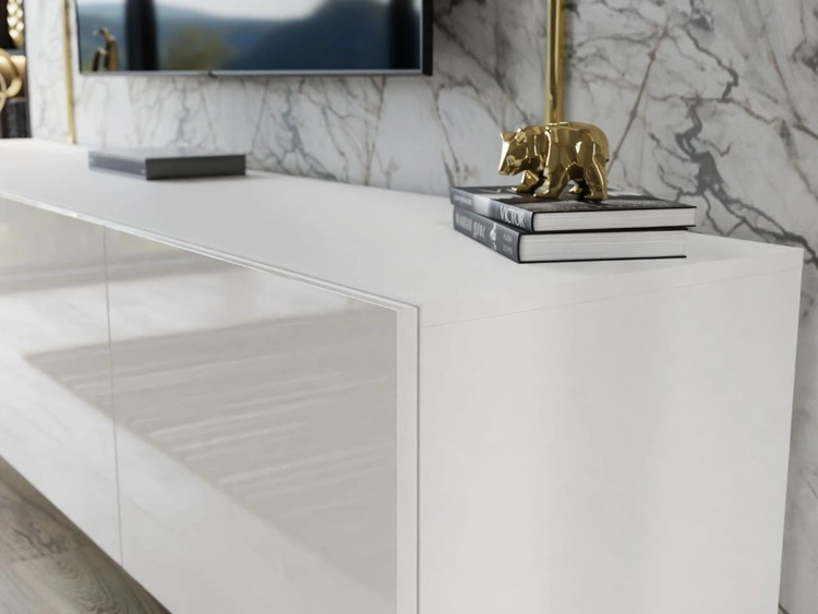 Wohnwand für das Wohnzimmer auf Goldenen Metallbeinen Noaé Weiß Hochglanz
