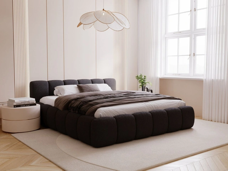 Polsterbett ohne Bettkasten mit Lattenrost 180x200 Cloud Low aus Bouclé-Stoff Schwarz