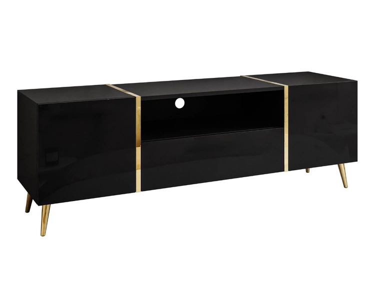 TV-Schrank im Glamour-Stil mit Schränken und Schublade Lunelie Schwarz Hochglanz