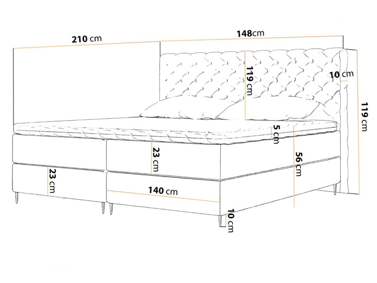 Boxspringbett mit Bettkasten 140x200 Bergamo Braun