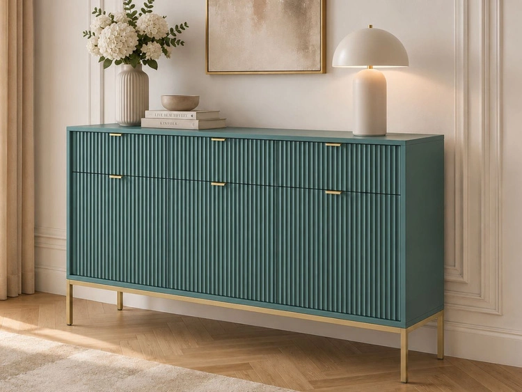 Kommode mit Türen und Schubladen Amber Grün, Gold Frame