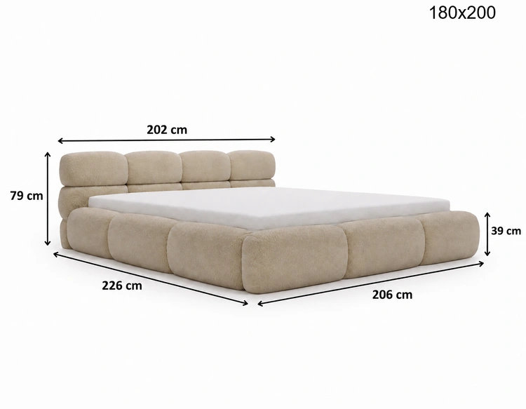 Polsterbett mit Bettkasten und Bettrost 180x200 Sweet Low Dunkelbeige