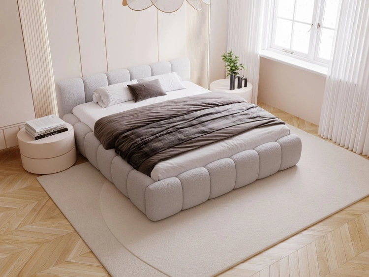 Polsterbett mit Bettkasten und Lattenrost 160x200 Cloud Low Bouclé-Stoff Grau