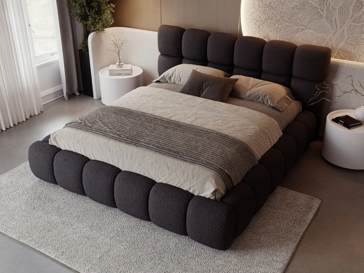 Polsterbett mit Bettkasten und Lattenrost 160x200 Modo aus Bouclé-Stoff Schwarz
