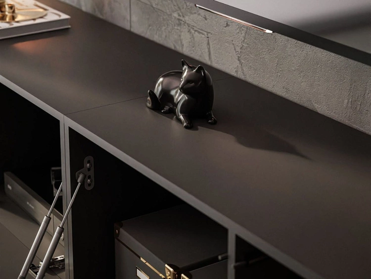 Hängeschrank mit Türen und LED-Beleuchtung 200 cm Nodoo Schwarz Hochglanz