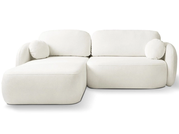 Ecksofa L-Form Links mit Schlaffunktion und Bettkasten Oreo Creme