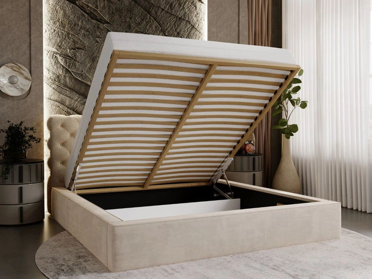 Polsterbett mit Bettkasten und Lattenrost 200x200 Apollo Beige