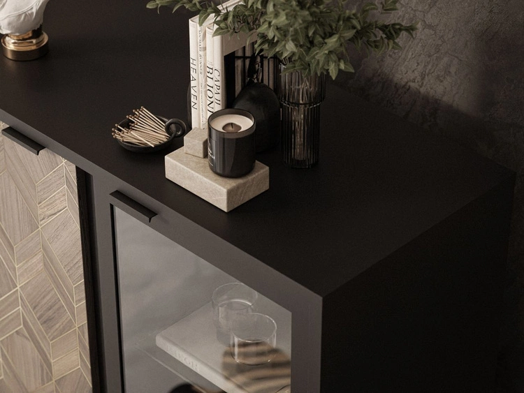 Vitrinenschrank mit LED 101 cm Tavio Schwarz, Liam Gold