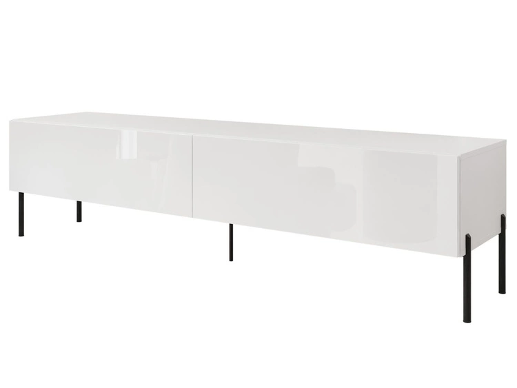 TV-Lowboard mit Türen auf Schwarzen Metallbeinen 175 cm mit LED-Beleuchtung Sorelle Weiß Hochglanz