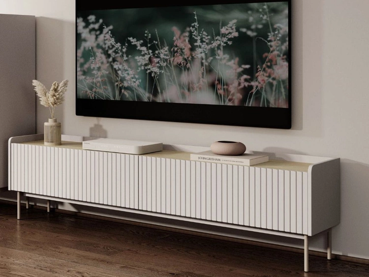 TV-Lowboard mit Türen Abios Beige, Scandi Eiche