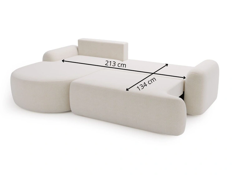 Ecksofa L-Form Rechts mit Schlaffunktion und Bettkasten Aurio Creme