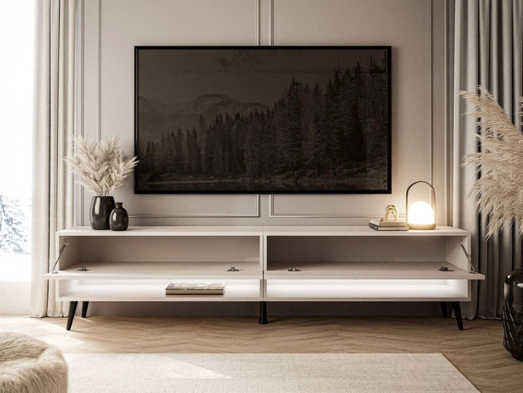 TV-Schrank für das Wohnzimmer 180 cm mit schwarzen Beinen und LED-Beleuchtung Aurelie Kaschmir Hochglanz