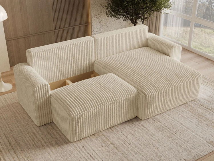 Ecksofa L-Form mit Schlaffunktion und Bettkasten Aurora Beige