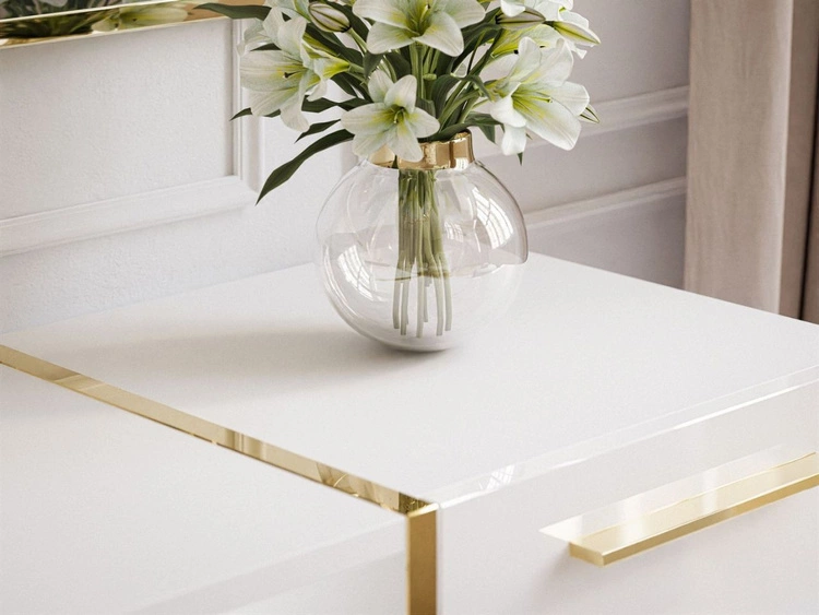 Wohnzimmer-Set mit goldenen Griffen im Glamour-Stil Lunelie Weiß Hochglanz