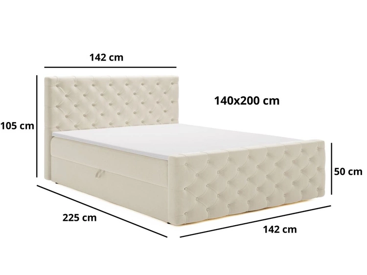 Boxspringbett mit Bettkasten 140x200 Montego Hellgrau