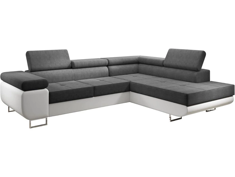 Ecksofa L-Form Rechts mit Schlaffunktion und Bettkasten Solam L Dunkelgrau, Weiß