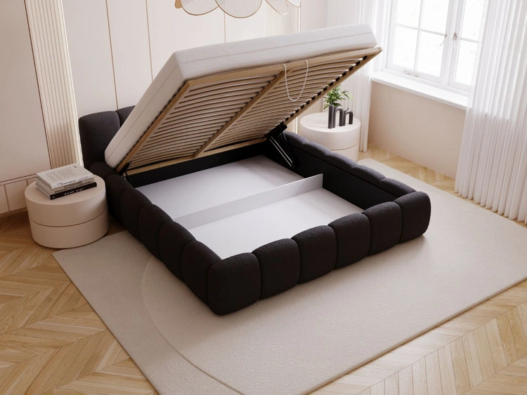 Polsterbett mit Bettkasten und Lattenrost 140x200 Cloud Low Bouclé-Stoff Schwarz