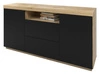Zweittürige Kommode 164 cm im Loft-Stil Asumi Schwarz matt und Eiche Wotan