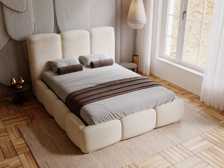 Polsterbett mit Bettkasten und Lattenrost 140x200 Bubble Beige