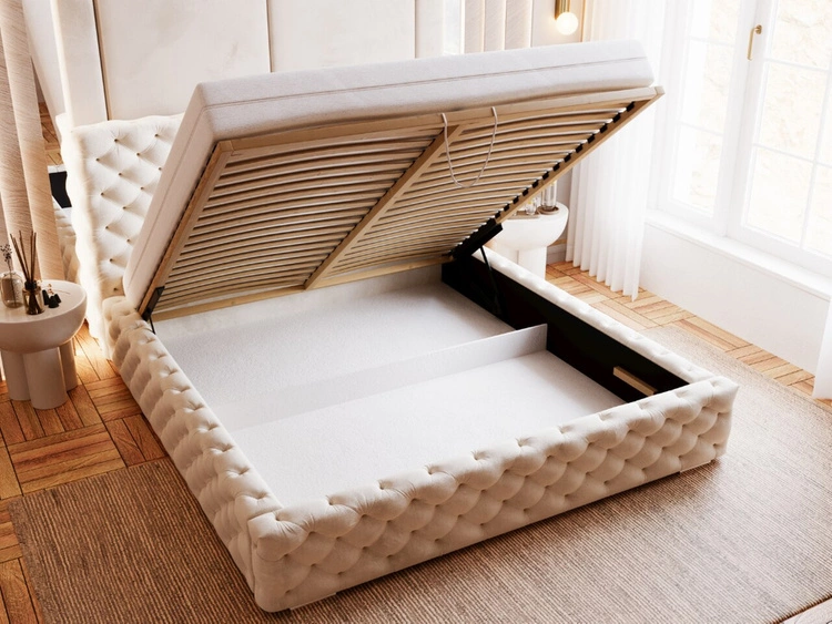 Polsterbett mit Bettkasten und Lattenrost 180x200 Astra Beige
