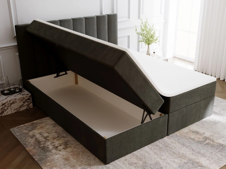 Boxspringbett mit Bettkasten 140x200 Mocca Dunkelgrau