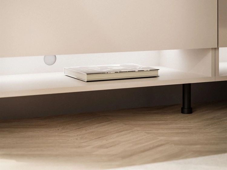 TV-Schrank für das Wohnzimmer 180 cm mit schwarzen Beinen und LED-Beleuchtung Aurelie Kaschmir Hochglanz