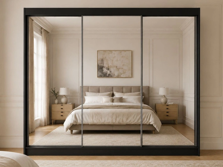 Schiebetürenschrank 250 cm mit Spiegel und LED-Beleuchtung Luzio Schwarz