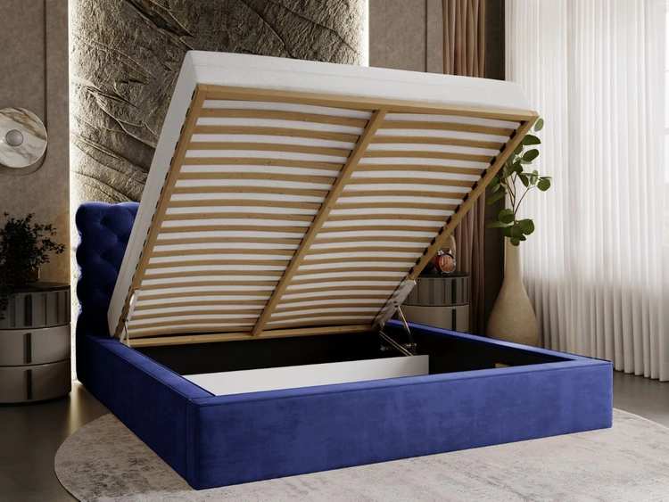Polsterbett mit Bettkasten und Lattenrost 200x200 Apollo Blau