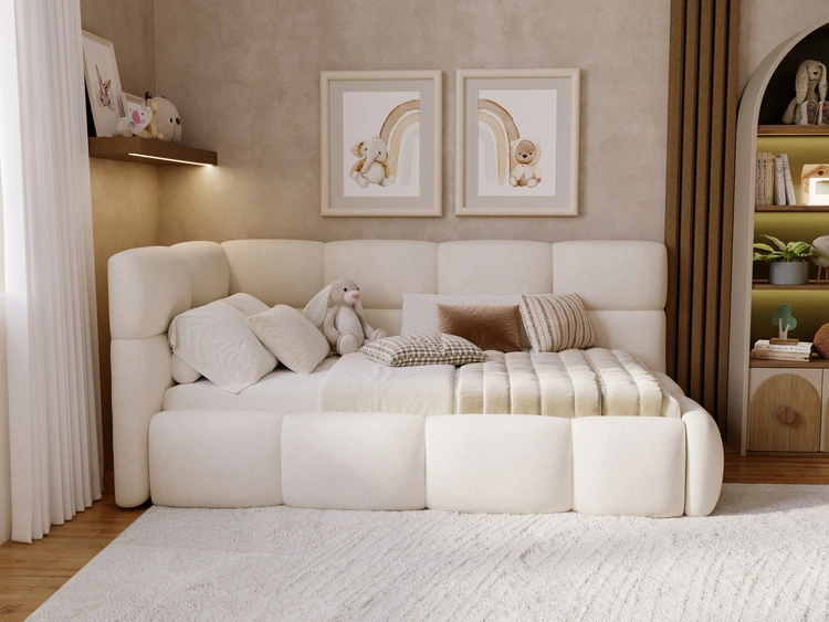 Gepolstertes Jugend-Einzelbett mit Bettkasten und Holzrost 90x200 Modo One Rechts Beige