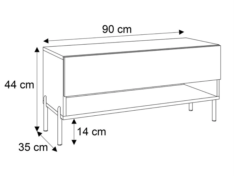 TV-Schrank 90 cm mit LED-Beleuchtung und schwarzen Metallbeinen Aurelie Weiß Hochglanz