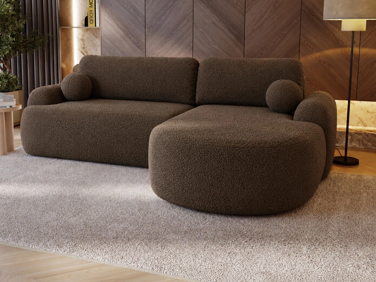 Ecksofa L-Form Rechts mit Schlaffunktion und Bettkasten Aurio Braun