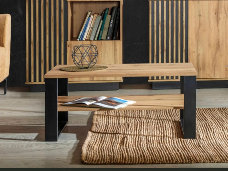 Couchtisch mit Ablage für das Wohnzimmer Lavore Wotan Eiche, Schwarz matt