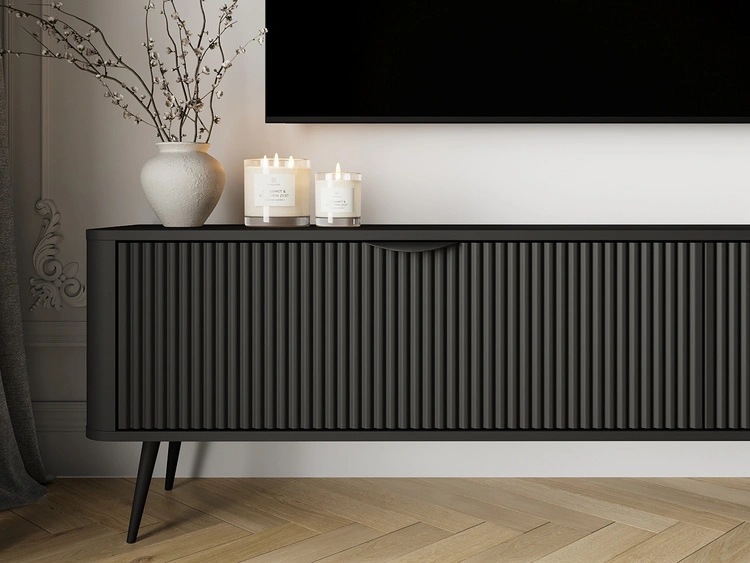 TV-Lowboard mit Türen 200 cm Latina Schwarz