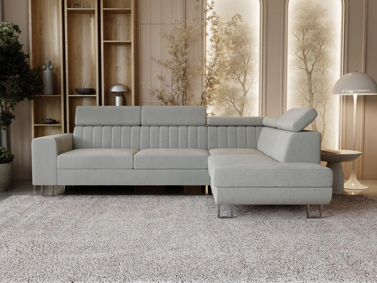 Ecksofa mit Schlaffunktion und Bettkasten Berona rechts Grau