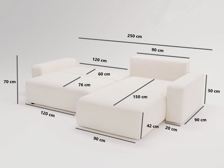 Ecksofa L-Form Links mit Schlaffunktion und Bettkasten Tazones Hellgrau