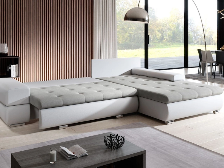 Ecksofa L-Form mit Schlaffunktion und Bettkasten Sonia Grau