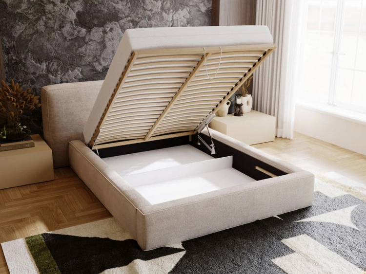 Polsterbett mit Bettkasten und Lattenrost 140x200 Monza Beige