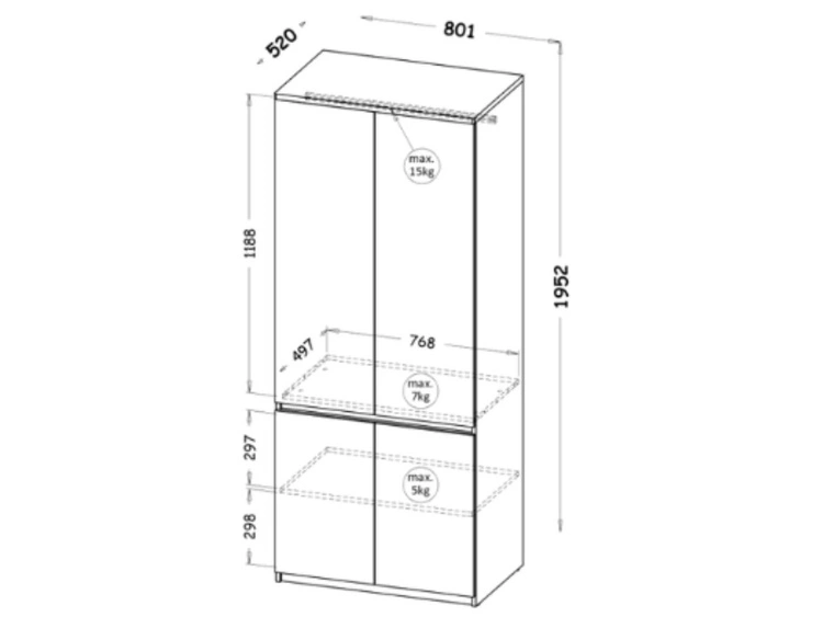 Kleiderschrank mit Drehtüren und Kleiderstange 80 Arcadia Eiche Wotan Weiß