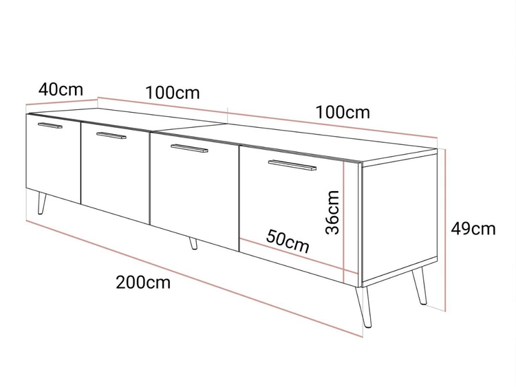 TV-Lowboard mit Türen und LED-Beleuchtung auf Silbernen Metallbeinen 200 cm Noaé Kaschmir