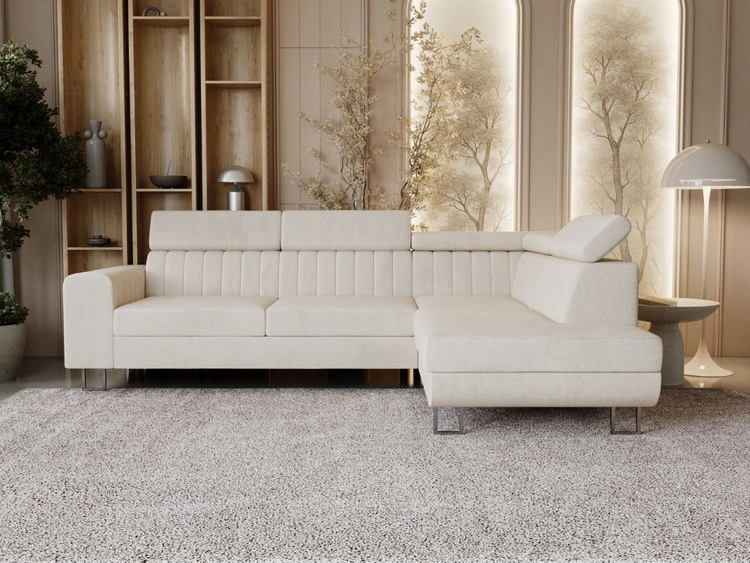 Ecksofa mit Schlaffunktion und Bettkasten Berona rechts Beige