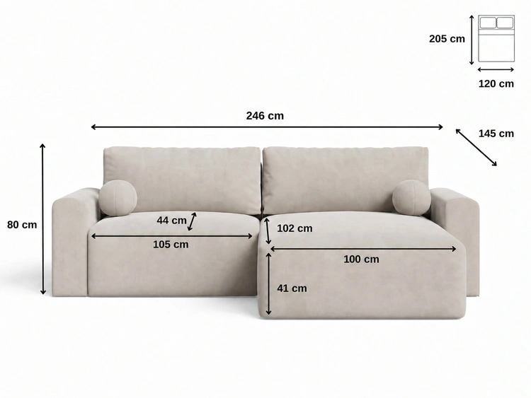 Ecksofa L-Form mit Schlaffunktion und Bettkasten Aurora Hellbeige