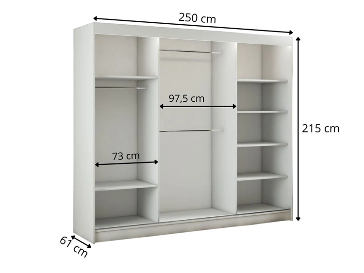 Schiebetürenschrank mit Lamellen 250 cm Loreto Schwarz