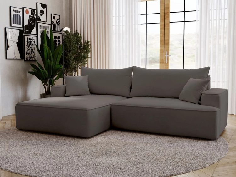 Ecksofa L-Form Links mit Schlaffunktion und Bettkasten California Dunkelgrau